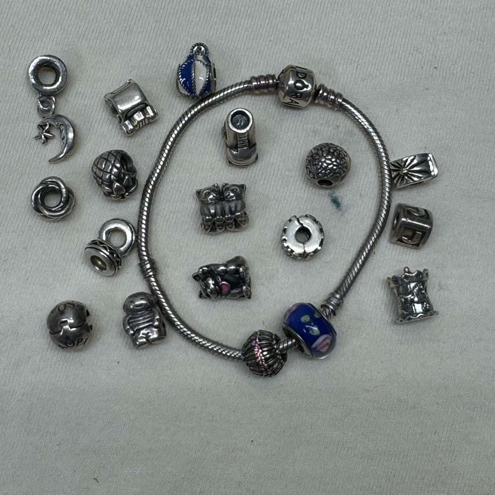 Authentic Pandora Bracelet and 18 Charms
